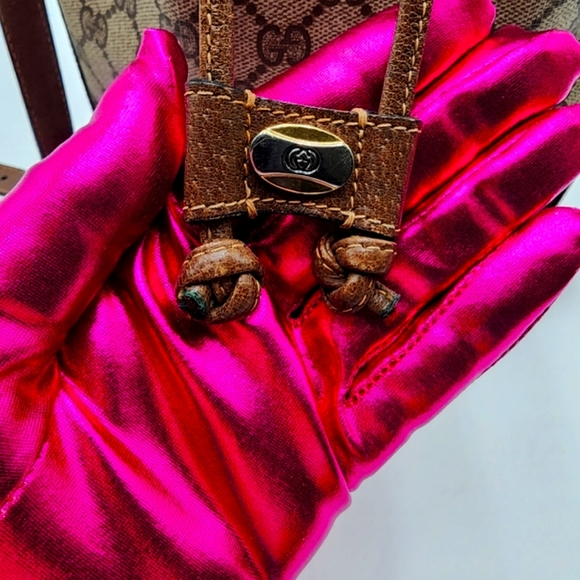 Gucci Vintage Mini Bucket Drawstring Crossbody GG Canvas Leather Web + Dust Bag - Picture 16 of 16